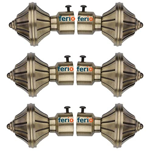 FERIO Antique Brass Heavy Duty Decorative Curtain Rod Holder for Door and Windows Bathroom Accessory Fitting for 1 Inch Rod Only Finials (Pack of 6) - Image 1