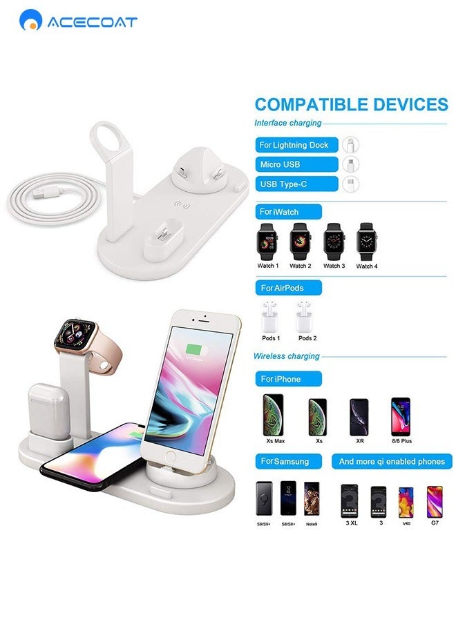 ACECOAT - 6 in 1 Wireless Charging Station, 360° Rotatable Charging Dock for Apple/Micro/Type C Phones/Airpods, 15W Qi Wireless Fast Charge for iPhone 8/9/10/11 Series/12 Series/Samsung, Stand for iWatch - Image 1