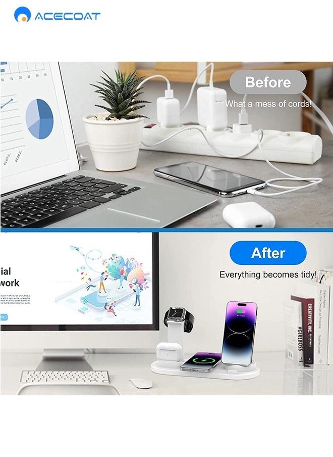 ACECOAT - 6 in 1 Wireless Charging Station, 360° Rotatable Charging Dock for Apple/Micro/Type C Phones/Airpods, 15W Qi Wireless Fast Charge for iPhone 8/9/10/11 Series/12 Series/Samsung, Stand for iWatch - Image 1