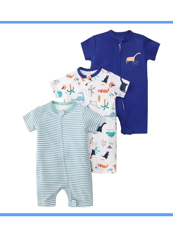 RedMapleTEK 3-Piece Set Of Pure Cotton Jumpsuits For Infants And Young Children With Short Sleeves And Crawling Clothes - Image 1