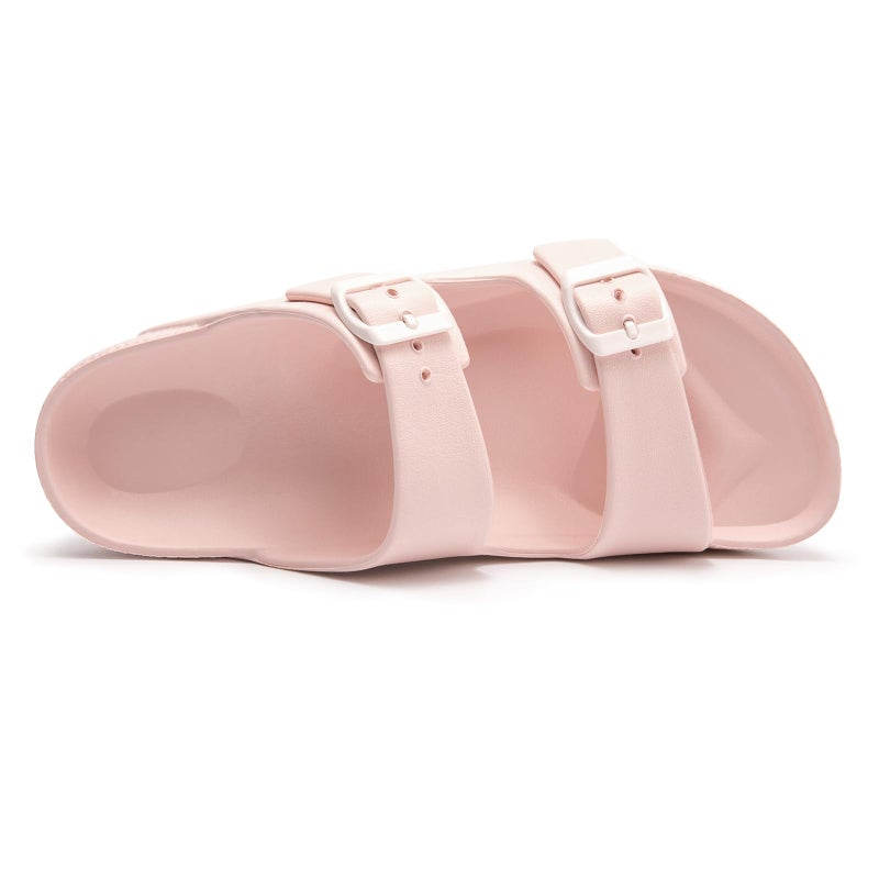 FUNKYMONKEY Women's Comfort Slides Double Buckle Adjustable EVA Flat Sandals (8 M US, Pink A) - Image 3