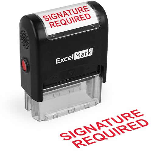 ExcelMark Signature Required Self Inking Rubber Stamp - Red Ink - Image 1