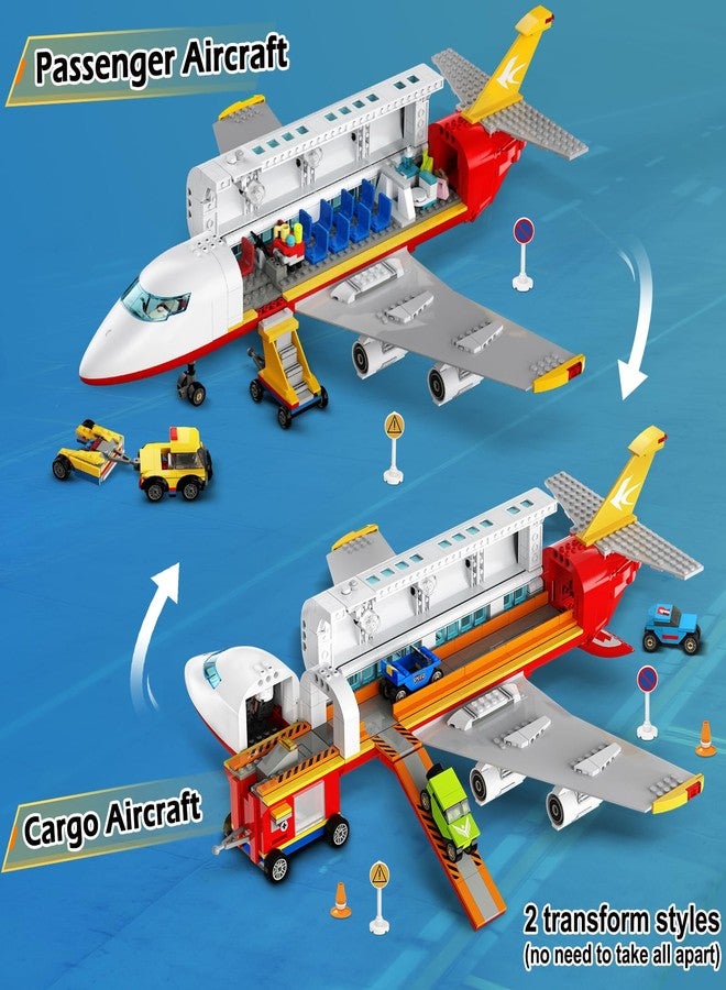 Hogokids مجموعة بناء طائرة المدينة من هوجوكيدز 2 ستايل مع ضوء LED - مجموعة كتل بناء طائرة كبيرة مع لعبة صواريخ شحن وركاب مع 3 سيارات، نماذج طائرات هدايا للبالغين والأولاد والبنات من عمر 6-12+ - Image 5