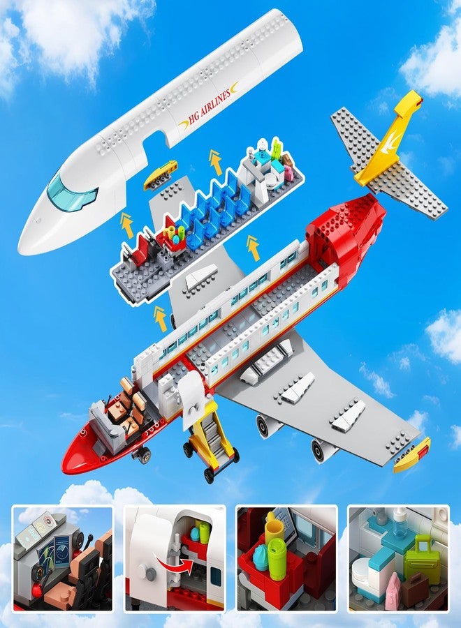 Hogokids مجموعة بناء طائرة المدينة من هوجوكيدز 2 ستايل مع ضوء LED - مجموعة كتل بناء طائرة كبيرة مع لعبة صواريخ شحن وركاب مع 3 سيارات، نماذج طائرات هدايا للبالغين والأولاد والبنات من عمر 6-12+ - Image 4