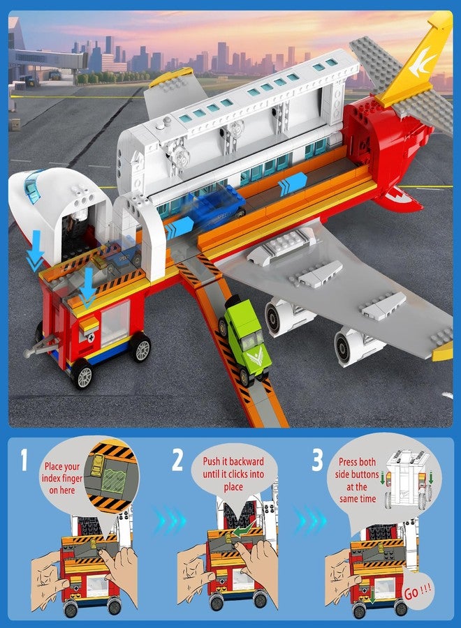 Hogokids مجموعة بناء طائرة المدينة من هوجوكيدز 2 ستايل مع ضوء LED - مجموعة كتل بناء طائرة كبيرة مع لعبة صواريخ شحن وركاب مع 3 سيارات، نماذج طائرات هدايا للبالغين والأولاد والبنات من عمر 6-12+ - Image 3