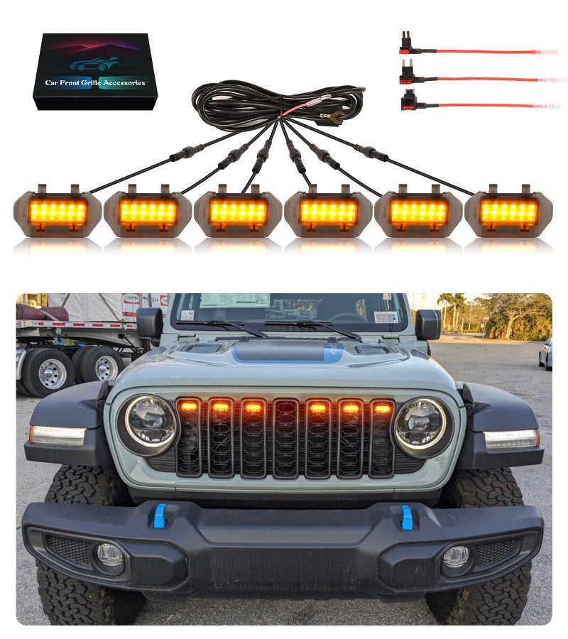 SDPVorn Grill Lights for Jeep Wrangler JL JLU Front Bumper Grille LED Running Marker Lamp Accessories (Amber, 2024-2025) - Image 1