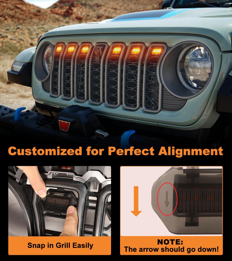 SDPVorn Grill Lights for Jeep Wrangler JL JLU Front Bumper Grille LED Running Marker Lamp Accessories (Amber, 2024-2025) - Image 3