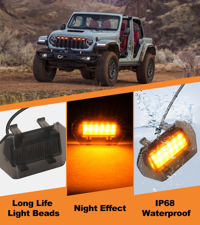 SDPVorn Grill Lights for Jeep Wrangler JL JLU Front Bumper Grille LED Running Marker Lamp Accessories (Amber, 2024-2025) - Image 5