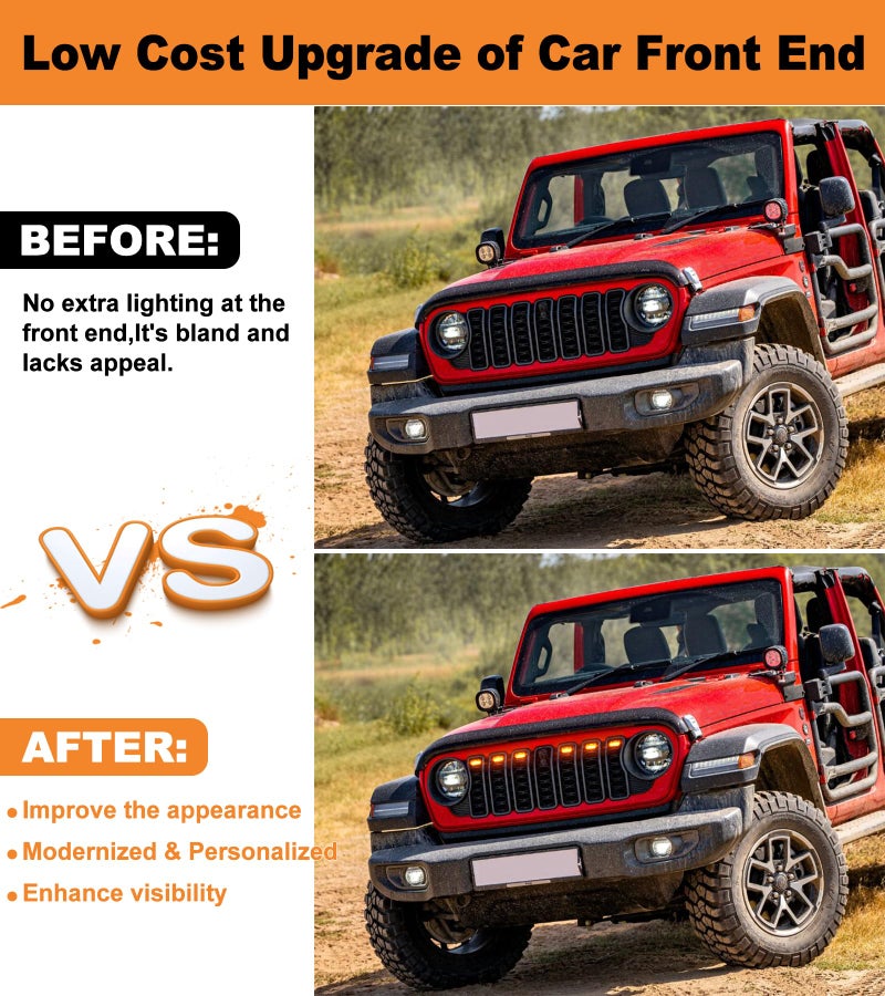 SDPVorn Grill Lights for Jeep Wrangler JL JLU Front Bumper Grille LED Running Marker Lamp Accessories (Amber, 2024-2025) - Image 4