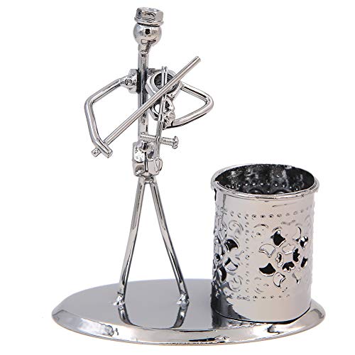 Winterworm Music Musician Theme Iron Hat Man Art Steel Metal Creative Personality Pen Holder Pencil Holder Cup Pot Office Students Desktop Music Decoration Decor Toy Gift Ornaments (B003-1 Violin) - Image 1