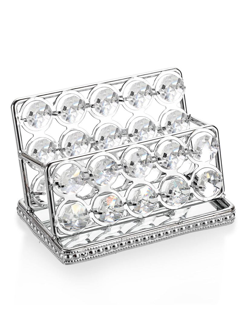Excefore Crystal Business Card Holder Stand, Mirrored Name Card Display, Card Stand Organizer Desktop Business Card Storage Holder for Office Countertop (Silver,1 Slot)  - Image 2