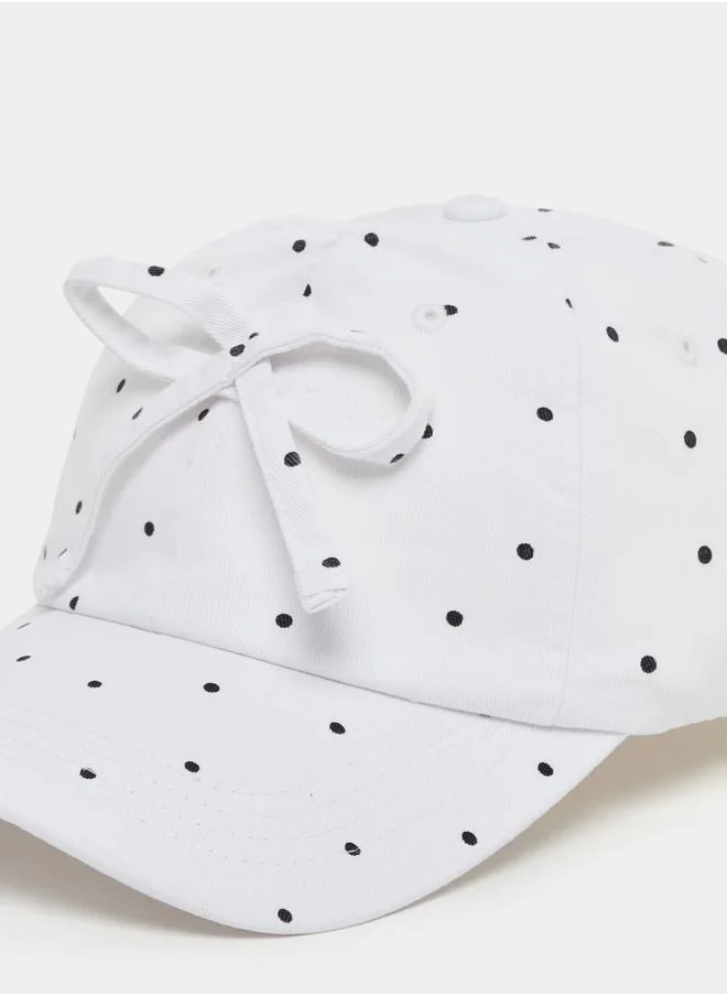 Styli Ribbon Polka Dot Print Cap