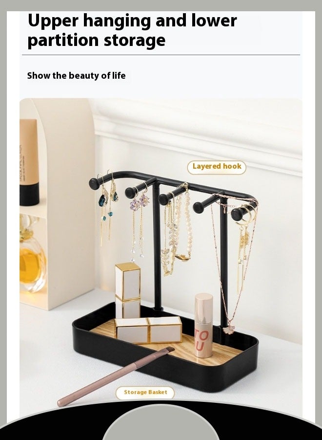 Multifunctional Jewelry Display Stand Necklace Ring Earring Hanging Storage Rack Bold Shelf Non-slip Base Removable Wooden Tray Desktop Jewelry Organizer Stand(White) - Image 4