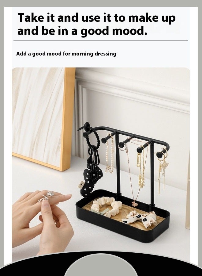 Multifunctional Jewelry Display Stand Necklace Ring Earring Hanging Storage Rack Bold Shelf Non-slip Base Removable Wooden Tray Desktop Jewelry Organizer Stand(White) - Image 5