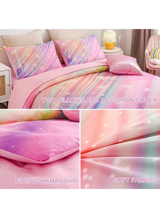 Btargot 6 Pieces Pink Gradient Star Ring Comforter Set for Boys Girls Teens, Twin Size Colorful Glitter Rainbow Star Galaxy Bedding Set - Image 5