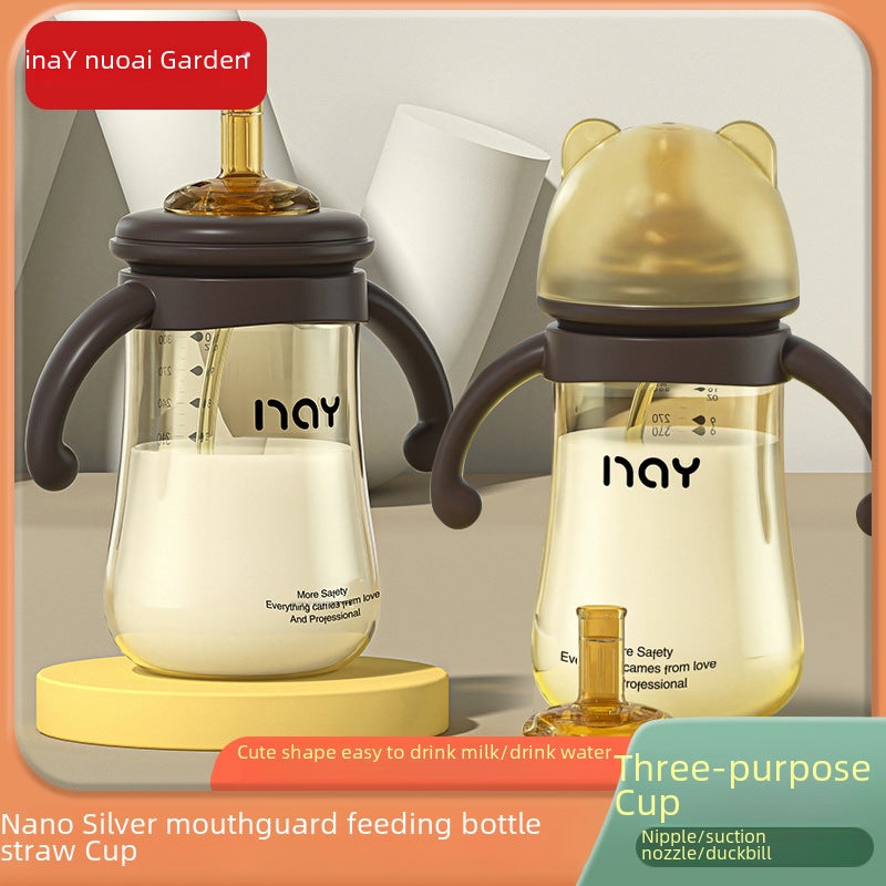 Noiain Baby Bottle Nano Silver Antibacterial Straw Cup Wide Diameter Anti-Colic with Handle Manufacturer Ready for Cross-Border(N-0019 nano color 300ml) - Image 2