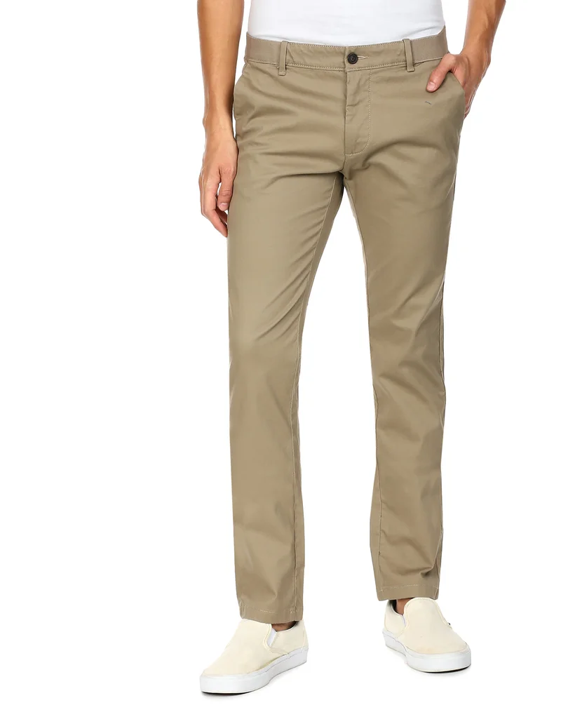 Arrow Flat Front Solid Casual Trousers