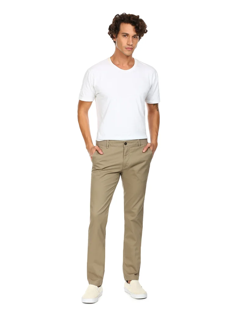 Arrow Flat Front Solid Casual Trousers