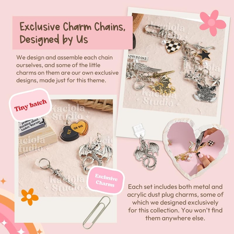 KACIOLA STUDIO 8PCS Inserts Cardstock Set for E-Reader, 6 Type C Charms and 2 Chains with 50PCS Stickers for Clear Case, 6.9"x4.8" Insert for Paper White11th/12th, Gifts for Booklovers (Fantasy) - Image 5