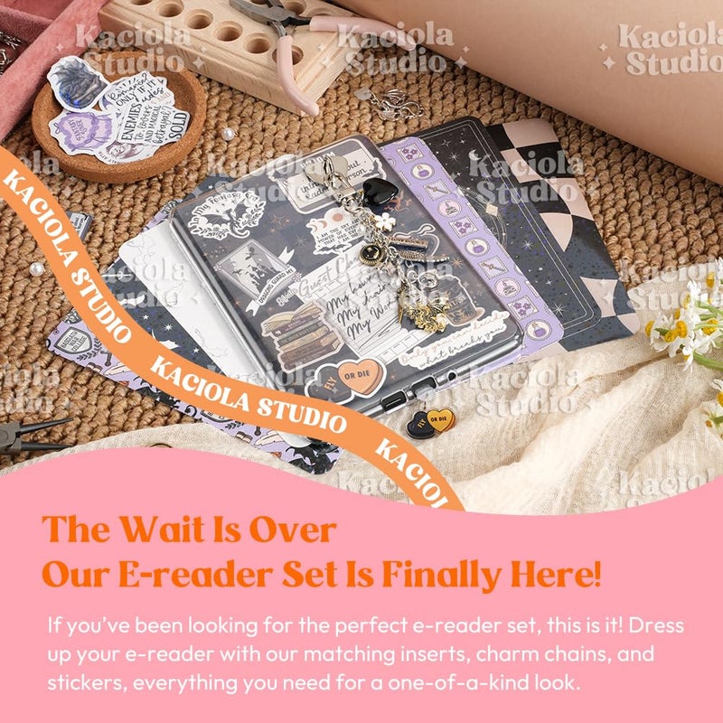 KACIOLA STUDIO 8PCS Inserts Cardstock Set for E-Reader, 6 Type C Charms and 2 Chains with 50PCS Stickers for Clear Case, 6.9"x4.8" Insert for Paper White11th/12th, Gifts for Booklovers (Fantasy) - Image 2