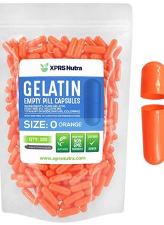 XPRS Nutra Size 0 Empty Capsules - 100 Count Empty Gelatin Capsules - Empty Pill Capsules for DIY Capsule Filling - Pure Bovine Pill Capsules Empty Gel Caps (Orange)  - Image 1