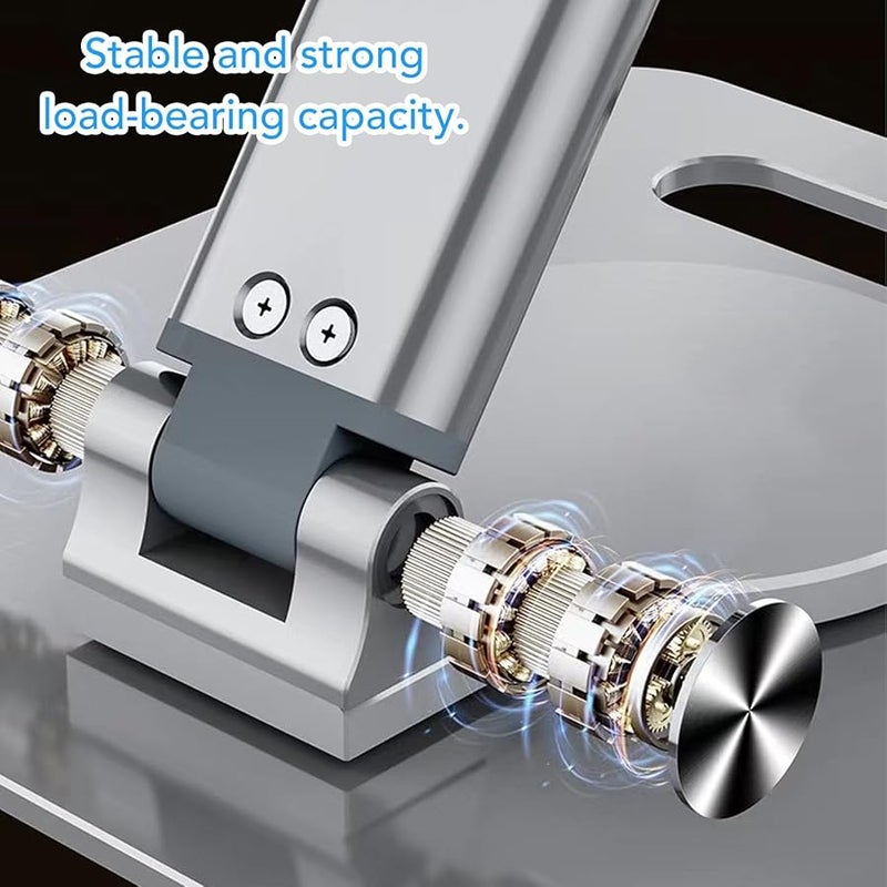 Silver Aluminum Alloy Tablet Stand Rotating Foldable Adjustable Desktop Holder Heat Dissipation - Image 4