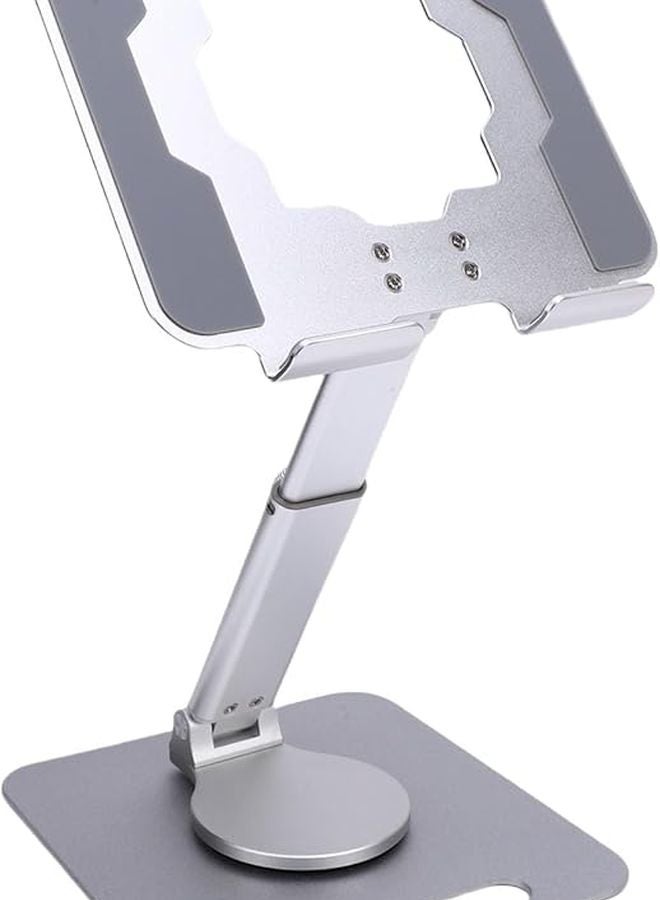 Silver Aluminum Alloy Tablet Stand Rotating Foldable Adjustable Desktop Holder Heat Dissipation - Image 1