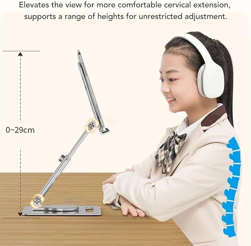 Silver Aluminum Alloy Tablet Stand Rotating Foldable Adjustable Desktop Holder Heat Dissipation - Image 2