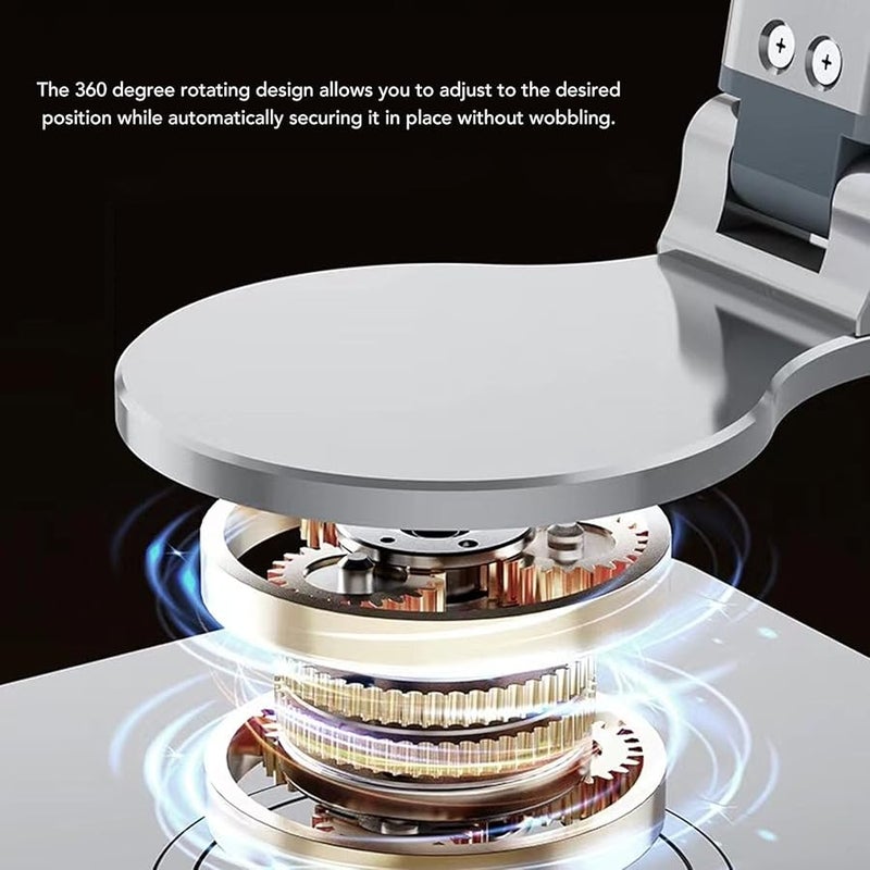 Silver Aluminum Alloy Tablet Stand Rotating Foldable Adjustable Desktop Holder Heat Dissipation - Image 3