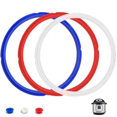 Fuator 3 Pack Sealing Ring 6 Qt for Instant Pot Sealing Rings for 5/6 Qt Insta Pot, With 3 Float Valve Caps, Food-grade Silicone Instantpot 6Qt Sealing Ring, for Instant Pot 5&6 Qt, Red, Clear and Blue - Image 1