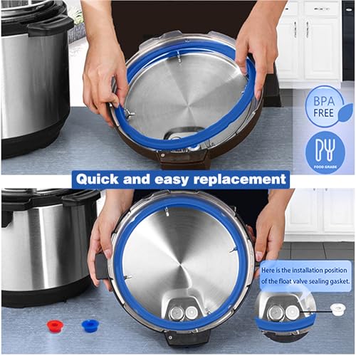 Fuator 3 Pack Sealing Ring 6 Qt for Instant Pot Sealing Rings for 5/6 Qt Insta Pot, With 3 Float Valve Caps, Food-grade Silicone Instantpot 6Qt Sealing Ring, for Instant Pot 5&6 Qt, Red, Clear and Blue - Image 3