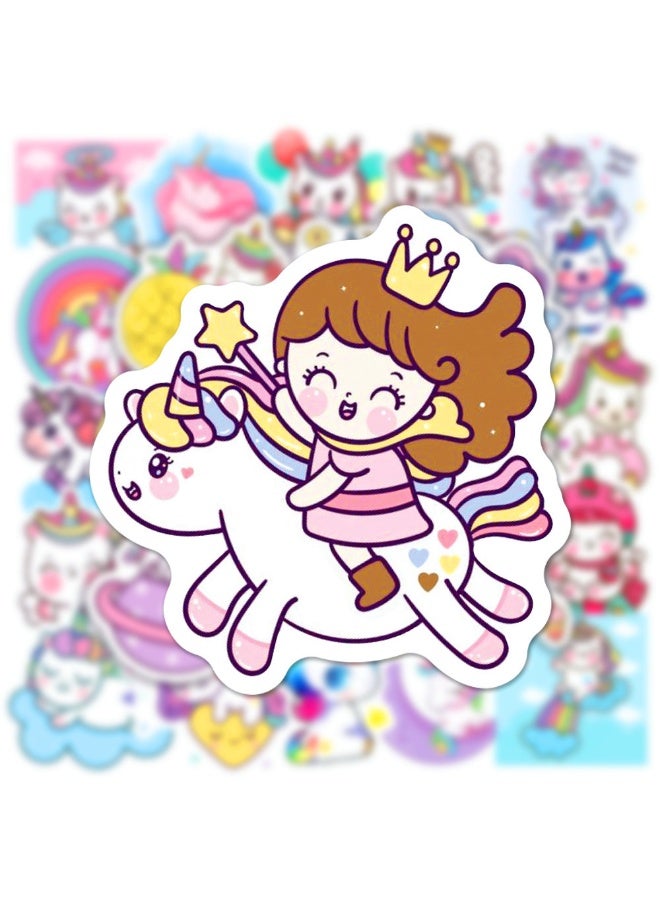 NIBEMINENT 50 Pcs Cartoon Unicorn Deco Kit Waterproof Stickers, High Definition Printing Bright Colors, Suitable for Laptop Skateboard Luggage Water Bottle Guitar DIY - Image 3