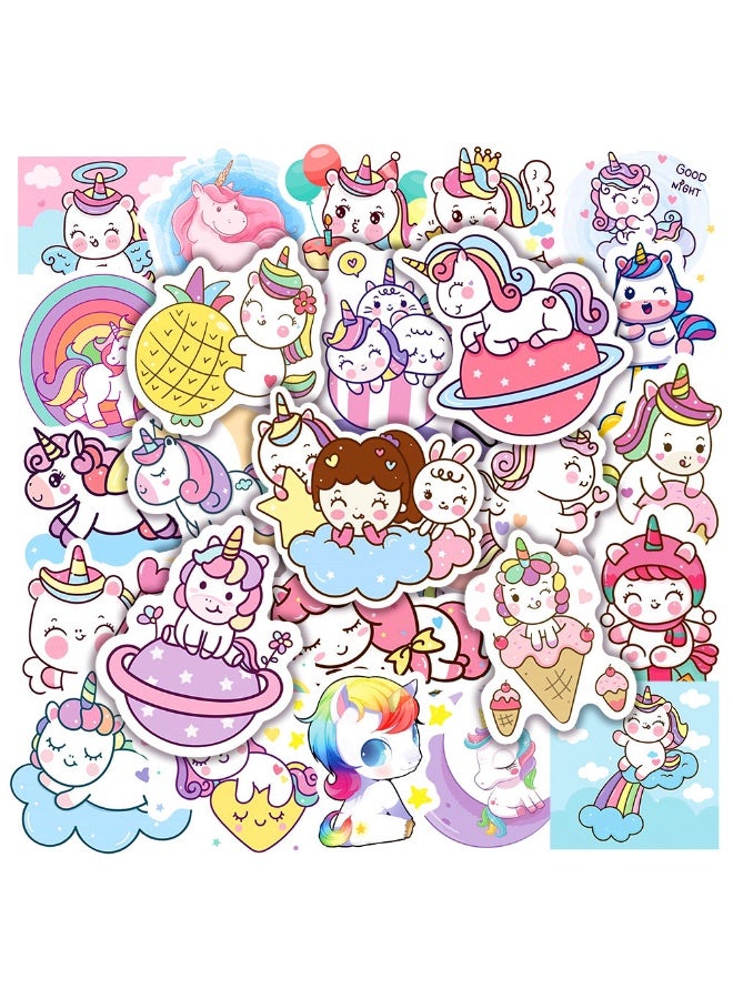 NIBEMINENT 50 Pcs Cartoon Unicorn Deco Kit Waterproof Stickers, High Definition Printing Bright Colors, Suitable for Laptop Skateboard Luggage Water Bottle Guitar DIY - Image 1