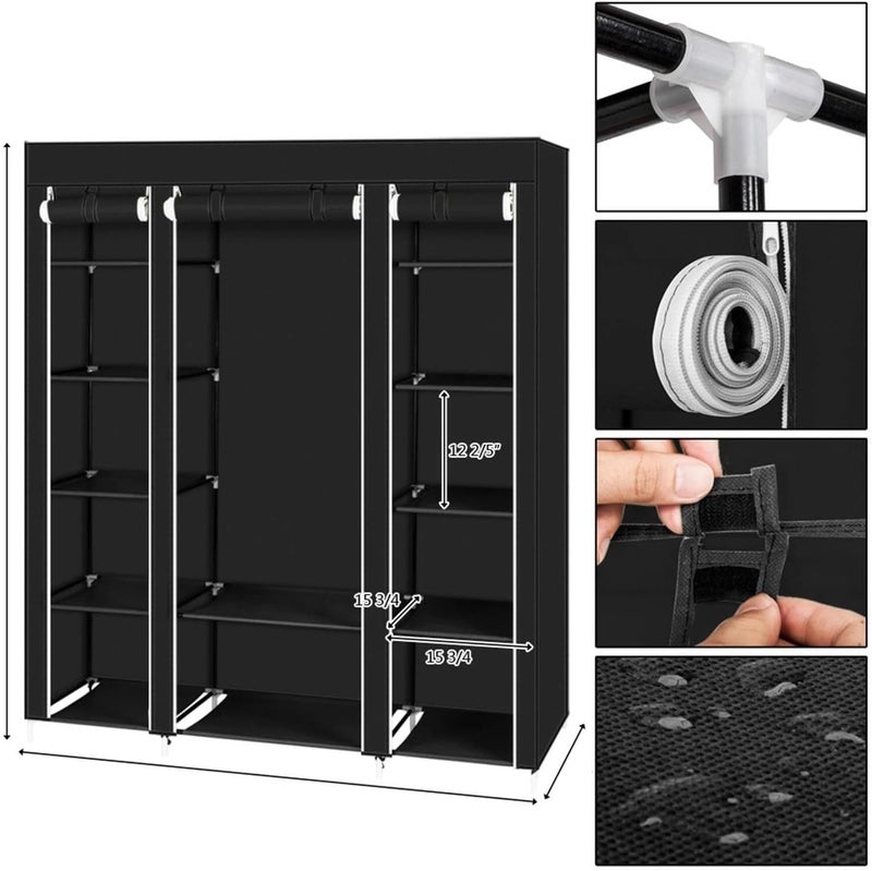 AsolBD Portable Wardrobe ( ) for clothing Storage Organizer with Non-Woven Fabric Clothes Closet, Extra Strong and Durable, Quick and Easy to Assemble 150 X 45 X 175 CM ABD2012 (Black) - Image 3