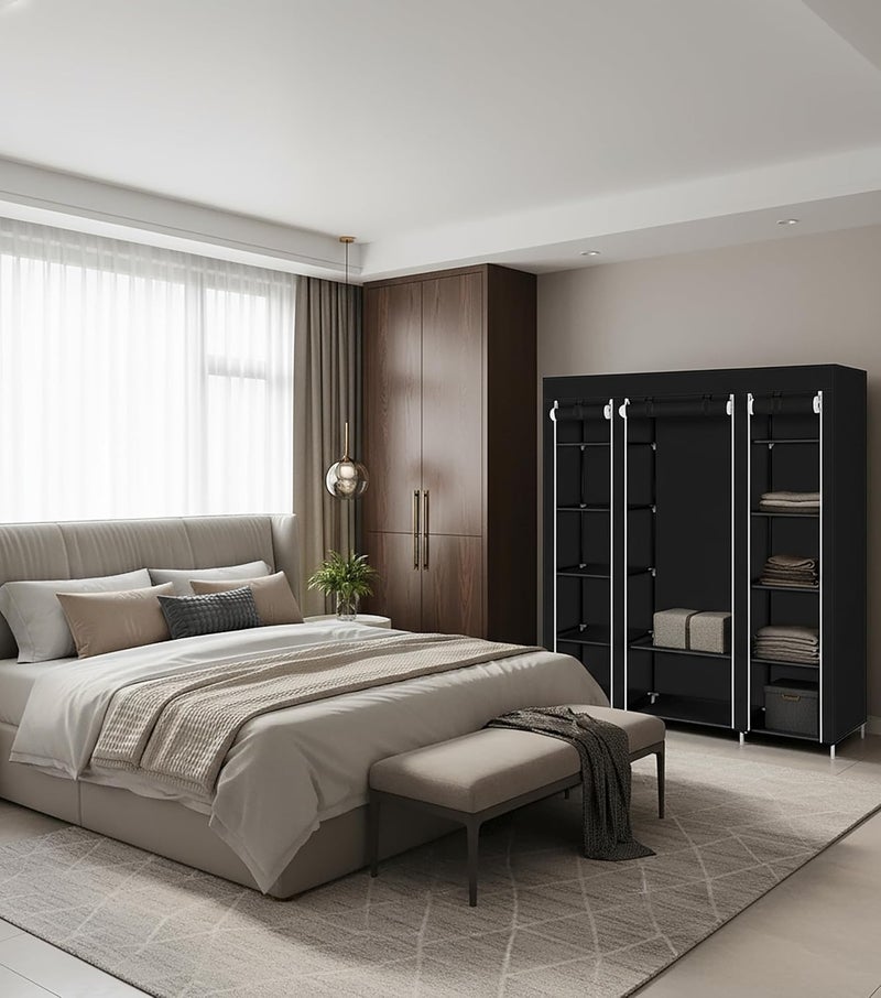 AsolBD Portable Wardrobe ( ) for clothing Storage Organizer with Non-Woven Fabric Clothes Closet, Extra Strong and Durable, Quick and Easy to Assemble 150 X 45 X 175 CM ABD2012 (Black) - Image 2