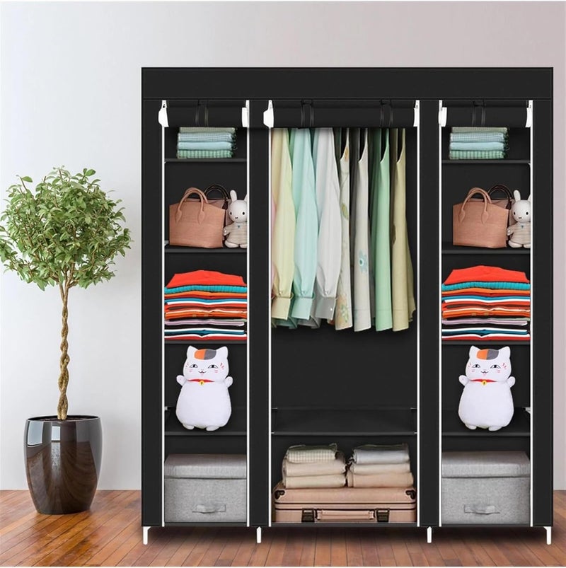AsolBD Portable Wardrobe ( ) for clothing Storage Organizer with Non-Woven Fabric Clothes Closet, Extra Strong and Durable, Quick and Easy to Assemble 150 X 45 X 175 CM ABD2012 (Black) - Image 4