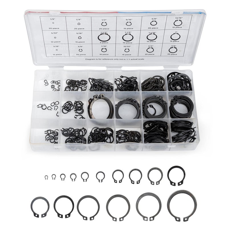 NEIKO 50458A Snap Ring Shop Assortment | 300 Piece Retaining Ring Set | 18 Sizes (1/8" - 1-1/4") | Heat-Treated Hardened Steel | Secure Parts on Grooved Shafts, Pins, Studs, etc. - Image 2