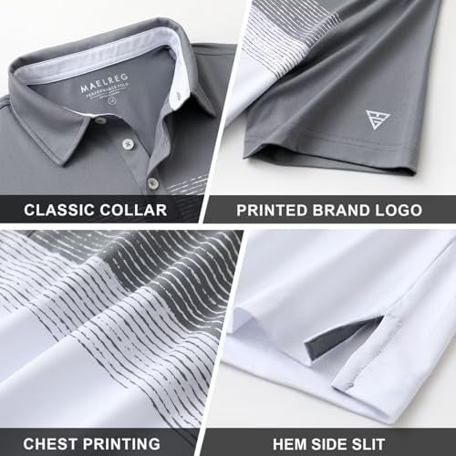 M MAELREG Mens Polo Shirts Short Sleeve Performance Quick Dry Color Block Casual Collared Golf Shirts for Men A- White - Image 5