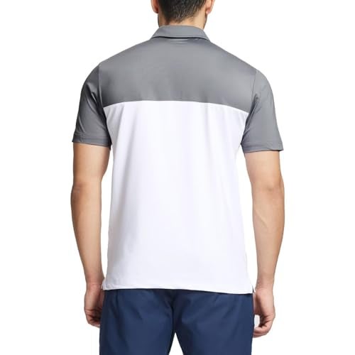 M MAELREG Mens Polo Shirts Short Sleeve Performance Quick Dry Color Block Casual Collared Golf Shirts for Men A- White - Image 4
