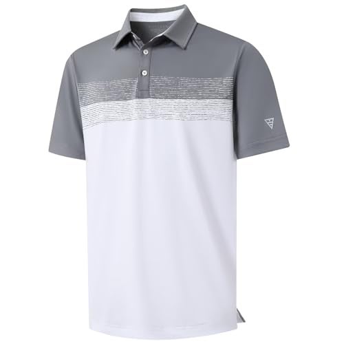 M MAELREG Mens Polo Shirts Short Sleeve Performance Quick Dry Color Block Casual Collared Golf Shirts for Men A- White - Image 1