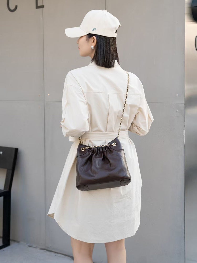 Xiangfeng Quilted Chain Bag 2025 Fashion Large-Capacity Bucket Bag Embroidered Plaid Shoulder Bag - Image 4