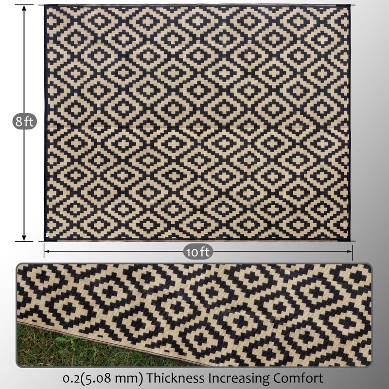 SAND MINE Waterproof Outdoor Rug 8x10 ft, Plastic Reversible Rug, Modern Area Rug, Large Floor Mat for Outdoors, RV, Patio, Backyard, Deck, Picnic, Beach, Camping, Black & Beige - Image 2