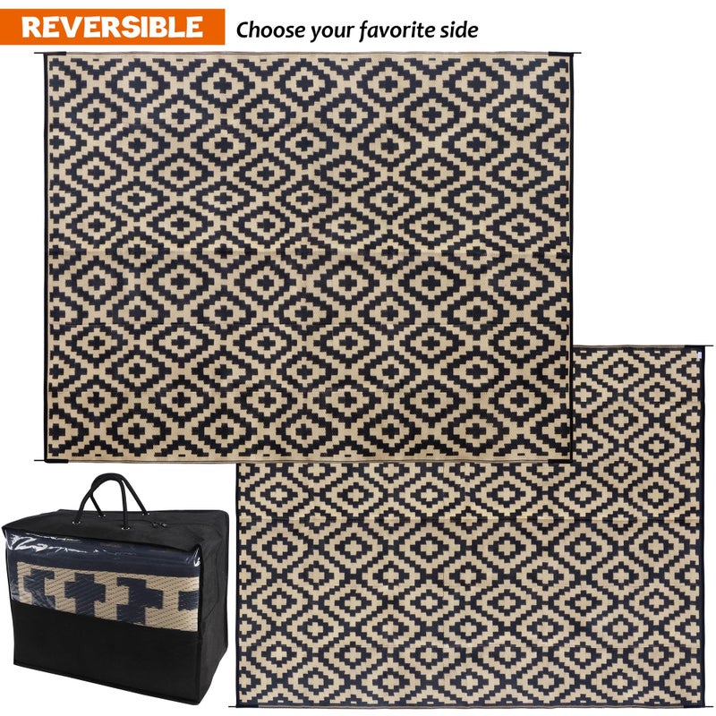 SAND MINE Waterproof Outdoor Rug 8x10 ft, Plastic Reversible Rug, Modern Area Rug, Large Floor Mat for Outdoors, RV, Patio, Backyard, Deck, Picnic, Beach, Camping, Black & Beige - Image 3