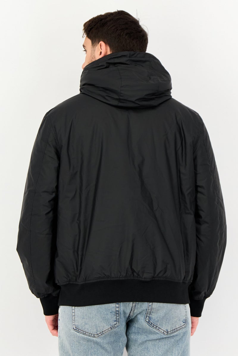 Celio Men Plain Hooded Jackets, Black - Image 4