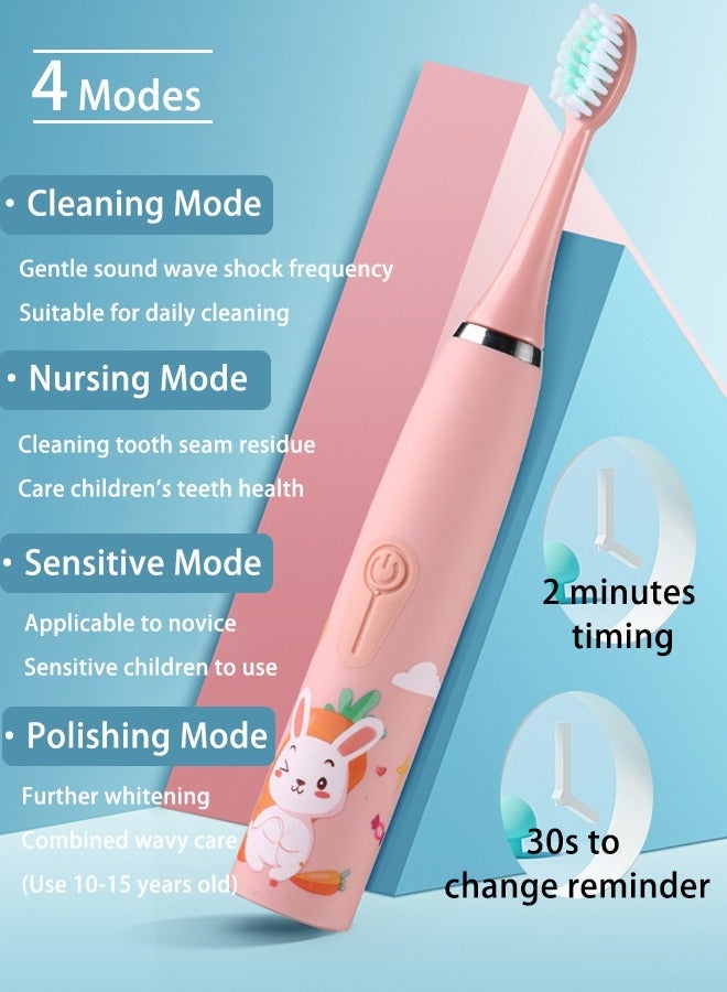 Kids Battery Powered Toothbrush, Children Sonic Toothbrushes with 6 Brush Heads, Giraffe, White - Image 5