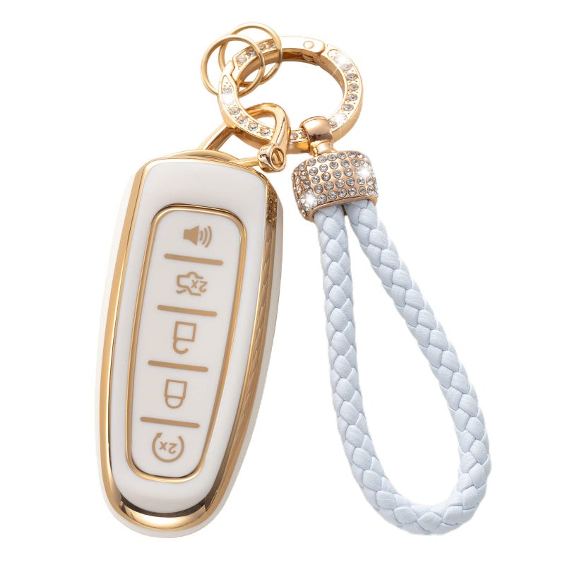 Gematay for Ford Key Fob Cover with Keychain Lanyard Key Fob Protector Compatible with Ford CMax Edge Escape Expedition Explorer Flex Focus Taurus Lincoln MKS MKT MKX Navigator Smart Key Case