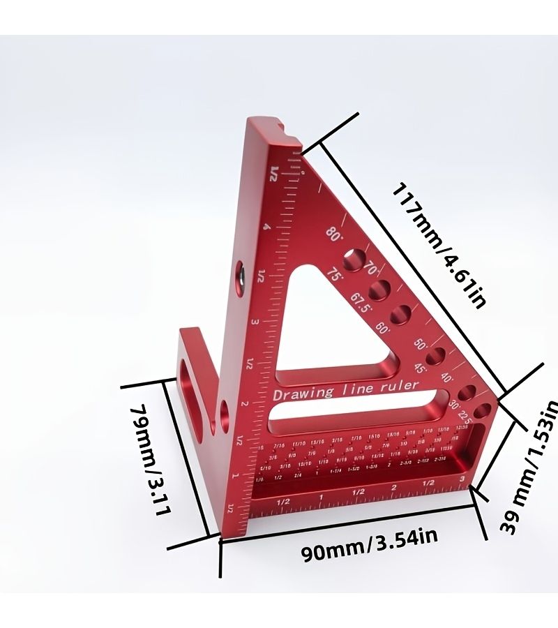 New Red Pegboard Ruler Aluminum Alloy Multi Angle Woodworking Square with Dual Scale Centimeter Inch Hole Alignment Guide - Image 3