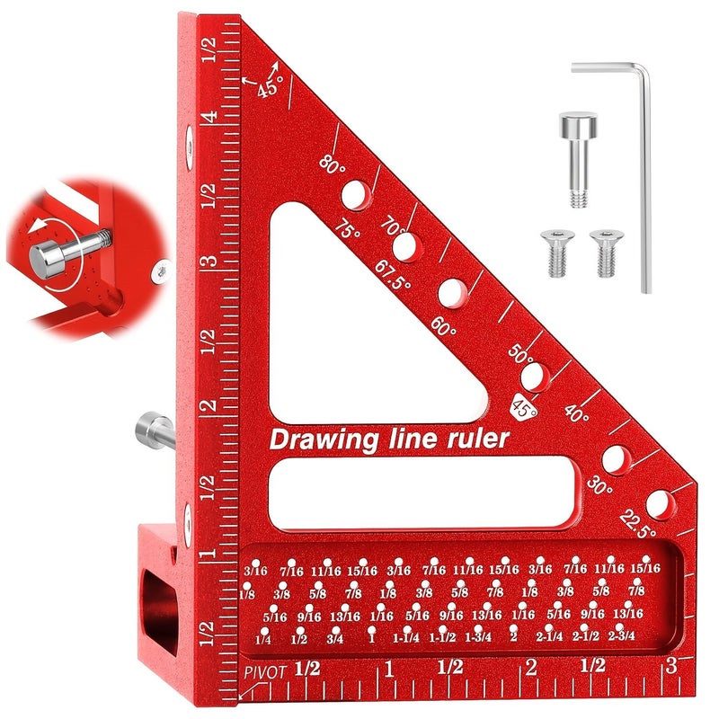 New Red Pegboard Ruler Aluminum Alloy Multi Angle Woodworking Square with Dual Scale Centimeter Inch Hole Alignment Guide - Image 1