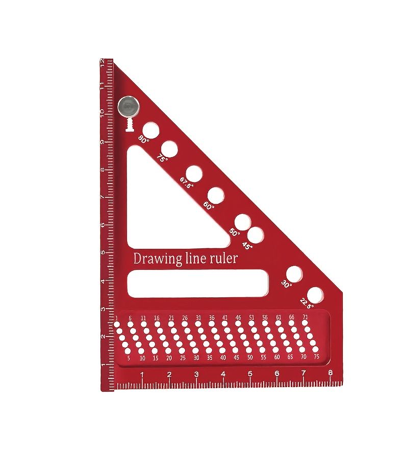 New Red Pegboard Ruler Aluminum Alloy Multi Angle Woodworking Square with Dual Scale Centimeter Inch Hole Alignment Guide - Image 5