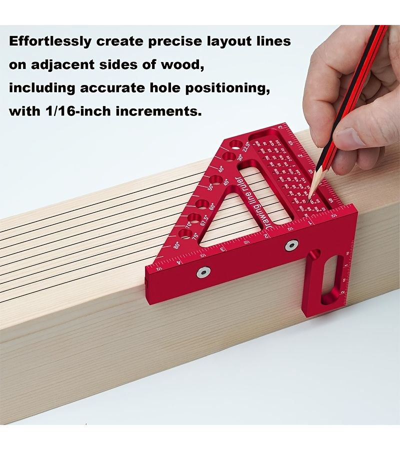 New Red Pegboard Ruler Aluminum Alloy Multi Angle Woodworking Square with Dual Scale Centimeter Inch Hole Alignment Guide - Image 4